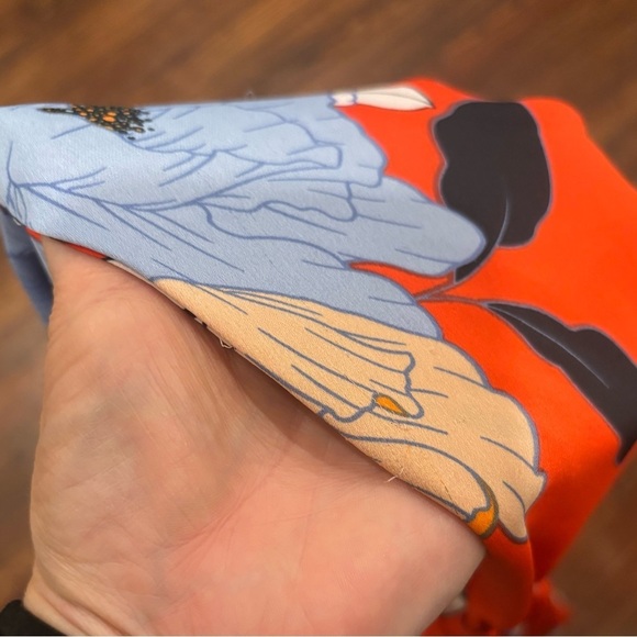 Rachel Roy Conchetta Red Floral Crepe High Low Ruffle Collar Dress Sz Large - Picture 8 of 10